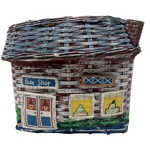 Vintage 70s Rosenthal Netter Wicker Basket Hand Painted "Bake Shop"